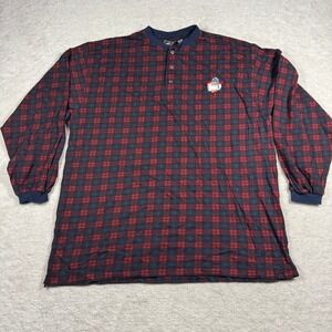 Vintage Looney Tunes Red Navy Plaid Cotton Henley Long Sleeve Shirt Mens Large